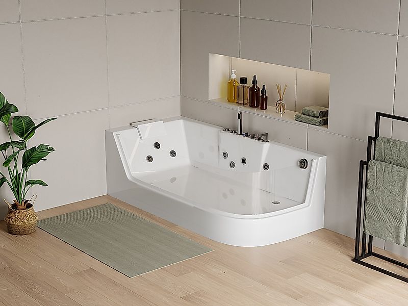 Whirlpool Eckwanne mit Hydromassage - 1 Person - 263 L - Ecke Links - Weiß günstig online kaufen