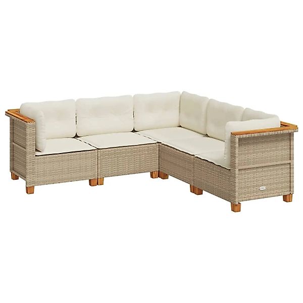 vidaXL 5-Tlg Garten-Sofagarnitur mit Kissen Beige Poly Rattan 3261823 günstig online kaufen