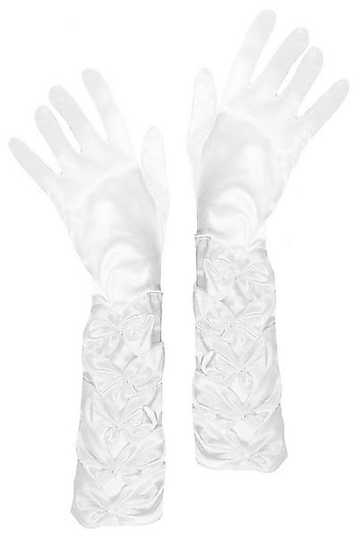 Das Kostümland Kostüm Prinzessin Handschuhe mit Raffung und Perlen - Wei günstig online kaufen