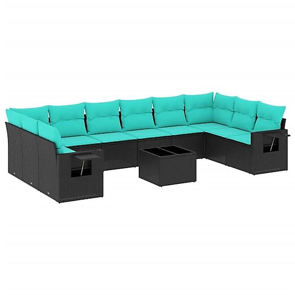 vidaXL 11-Tlg Gartensofa-Set mit Kissen Schwarz Polyrattan 3220676 günstig online kaufen