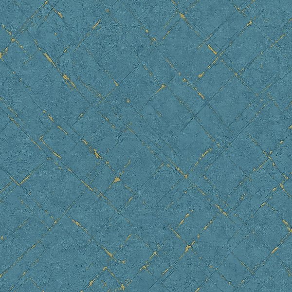 Bricoflor Vintage Tapete in Blau Gold Used Look Vliestapete mit Vinyl Struk günstig online kaufen