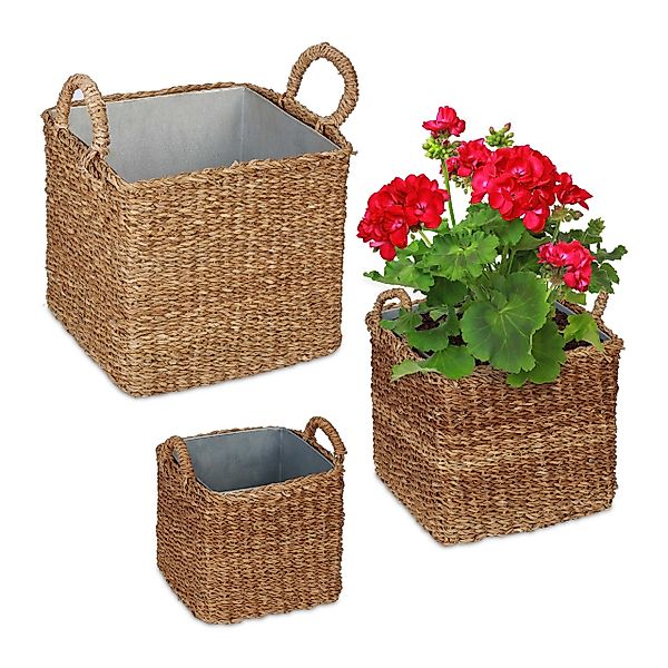 relaxdays Pflanzkübel Pflanzkorb mit Zinkwanne 3er günstig online kaufen