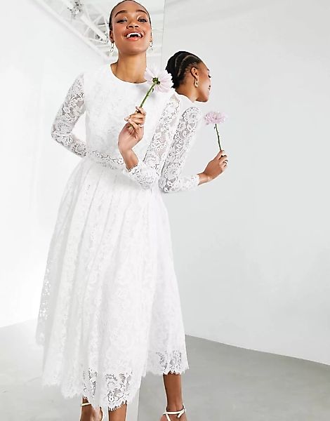 ASOS EDITION – Kate – Kurzes Hochzeitskleid aus weißer Spitze günstig online kaufen