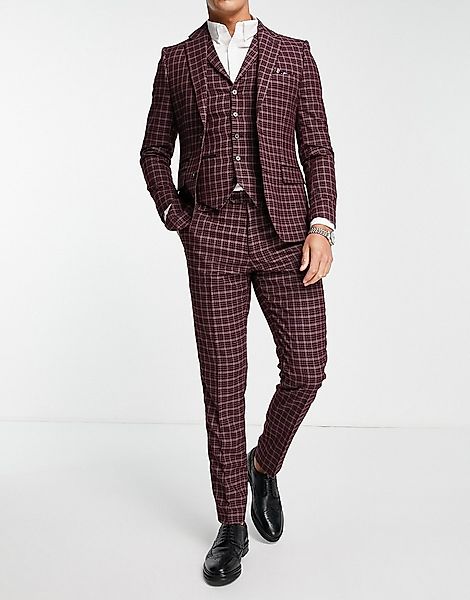 Harry Brown – Karierte Anzughose mit engem Schnitt-Rot günstig online kaufen