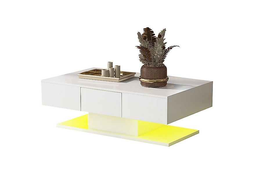 Merax Couchtisch Holz mit LED-Beleuchtung und 2 Schubladen, Beistelltisch m günstig online kaufen