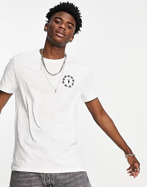AllSaints – Bunch Brace Ramskull – T-Shirt in Weiß günstig online kaufen