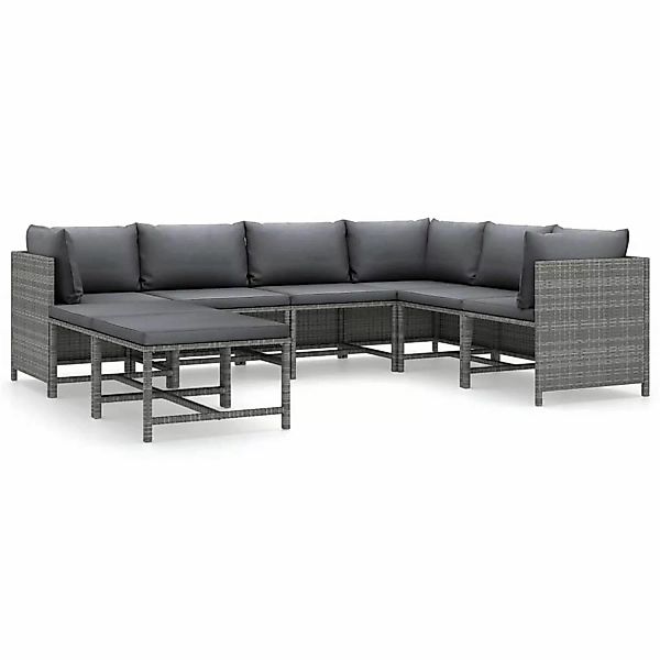 8-tlg. Garten-lounge-set Mit Kissen Poly Rattan Grau günstig online kaufen