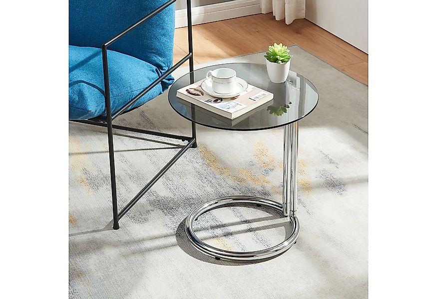 en.casa Beistelltisch, »Ylivieska« mit Glasplatte 46 x Ø45 cm rund Chrom/Gr günstig online kaufen