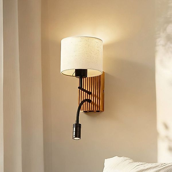 Lucande Wandleuchte Lieske, 39 cm, beige, Textil, Leselicht günstig online kaufen