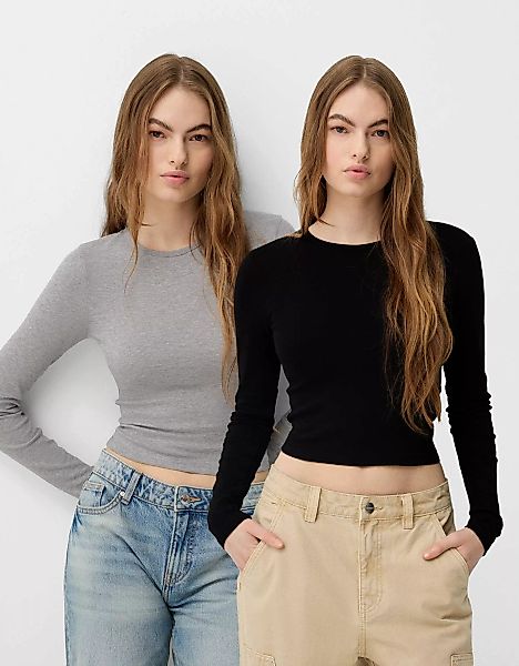 Bershka 2er-Pack Langarmshirts Mit Langen Ärmeln Und Rundausschnitt Damen M günstig online kaufen