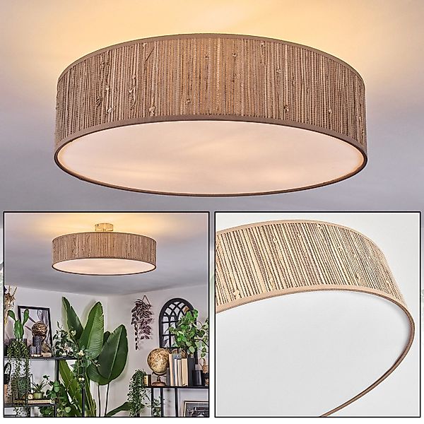 hofstein Deckenleuchte Deckenlampe aus Metall/Binsenstroh/Stoff/Kunststoff günstig online kaufen