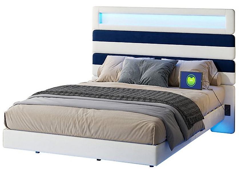 FUROKOY Polsterbett Doppelbett Hängebett mit LED-Beleuchtung und USB+Type C günstig online kaufen