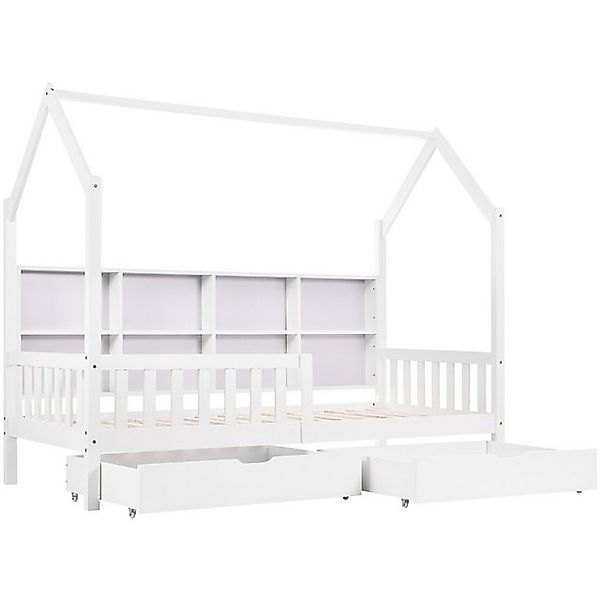 SOFTWEARY Kinderbett Hausbett mit 2 Schubladen und Lattenrost (90x200 cm), günstig online kaufen