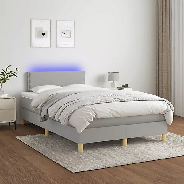 Vidaxl Boxspringbett Mit Matratze & Led Hellgrau 120x200 Cm Stoff günstig online kaufen