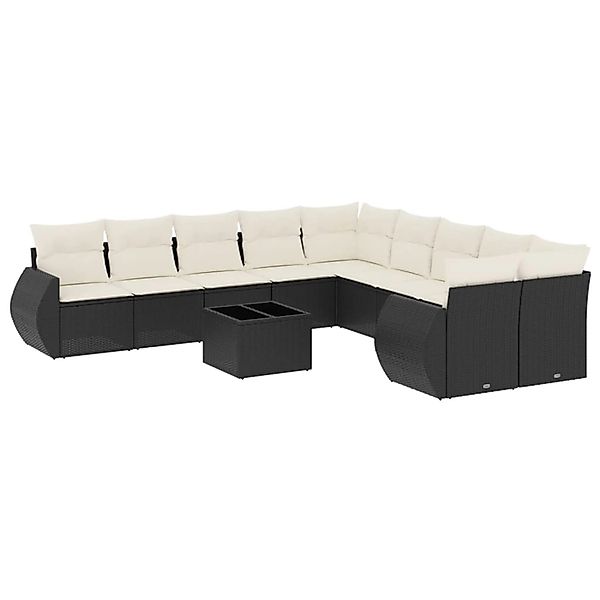 vidaXL 11-Tlg Garten-Sofagarnitur mit Kissen Schwarz Poly Rattan 3254253 günstig online kaufen