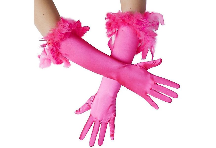 dressforfun Kostüm Lange Satin-Handschuhe mit Federn, Edle Satin-Handschuhe günstig online kaufen