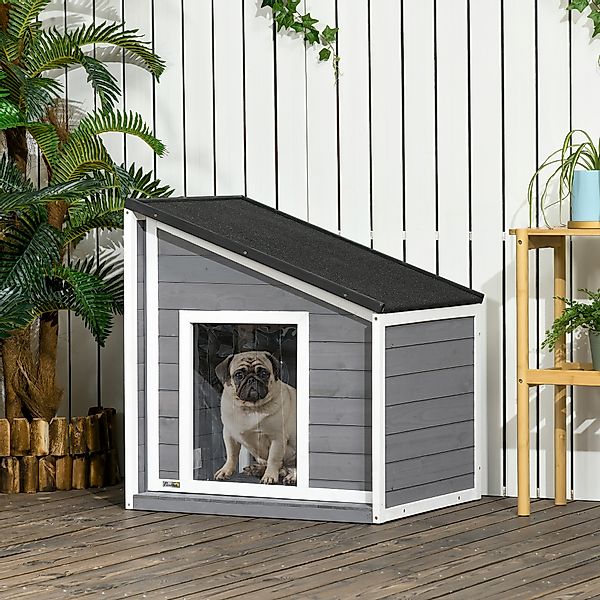 PawHut Hundehütte wetterfestes Hundehaus aus Tannenholz mit Asphaltdach & T günstig online kaufen