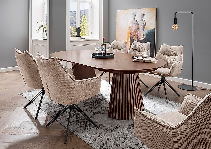 Indoormöbelset Diningsessel Ginosa beige & Tisch Barletta smoked oak rund 1 günstig online kaufen