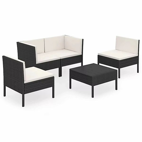 5-tlg. Garten-lounge-set Mit Auflagen Poly Rattan Schwarz günstig online kaufen