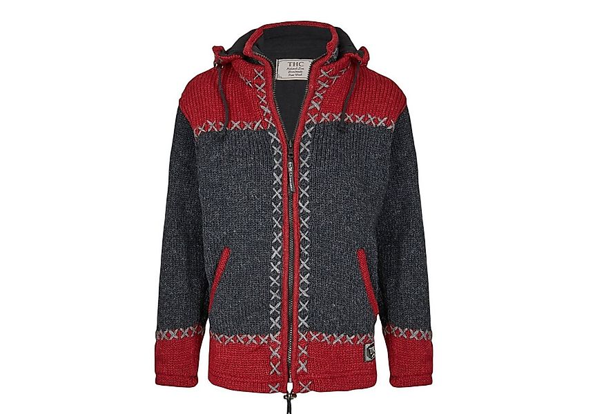 THC Natural Line Strickjacke THC Schafwollstrickjacke anthrazit rot 512 (1 günstig online kaufen