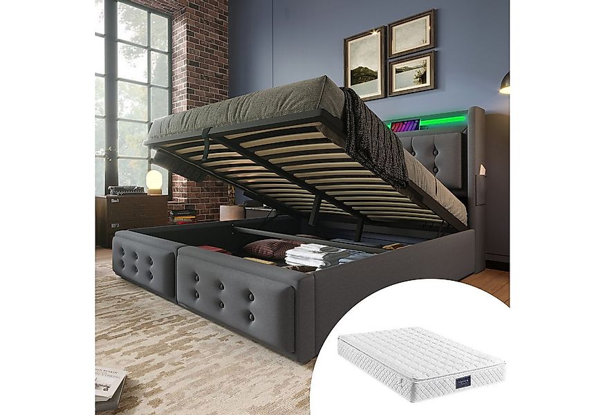 HAUSS SPOLE Polsterbett 140x200 mit Led-Kopfteil, Ladefunktion, mit Matratz günstig online kaufen