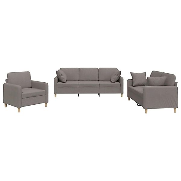 vidaXL 3-Tlg Sofagarnitur mit Kissen Taupe Stoff 3202077 günstig online kaufen