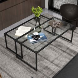 HOMCOM Couchtisch Satztisch, Glastisch, Sofatisch (Beistelltisch, günstig online kaufen