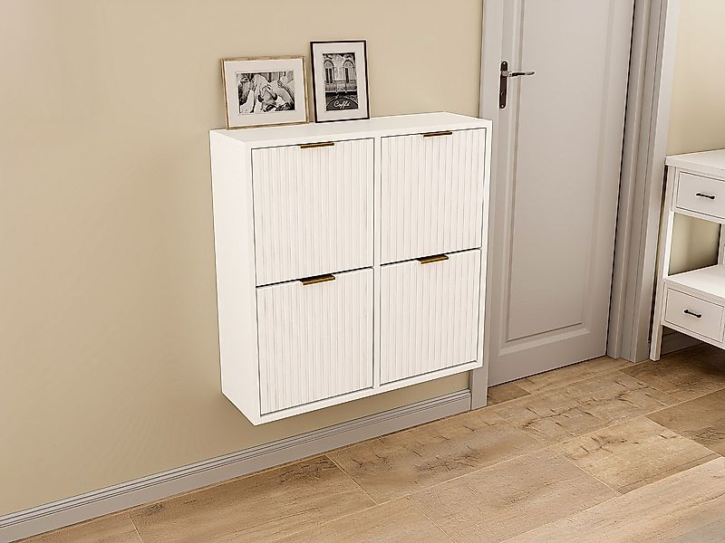 Schuhschrank mit 4 Klappfächern - Weiß und Gold - FRALYN von Pascal Morabit günstig online kaufen