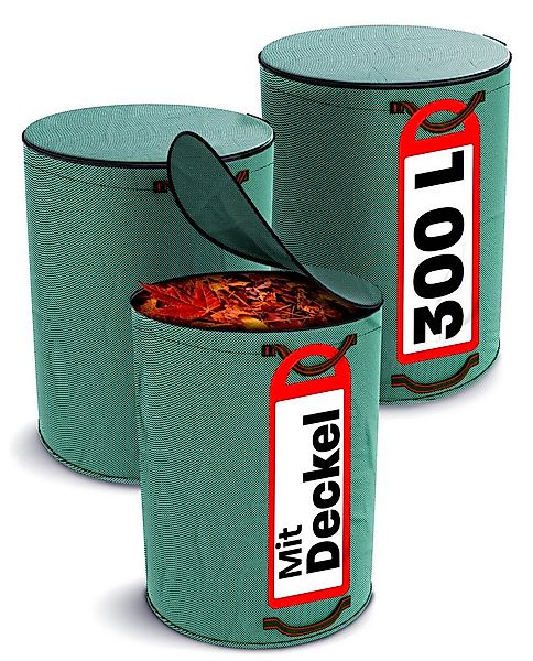 Praknu Gartenbox 3x Gartenabfallsack Stabil 300 Liter - Deckel - Laubsack m günstig online kaufen