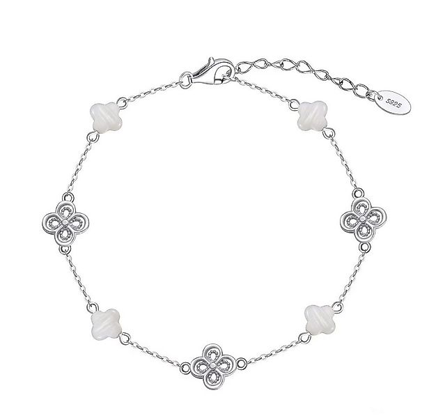 Runde Perlé Silberarmband zartes Armband Kleeblatt mit Muschel, 925 Sterlin günstig online kaufen