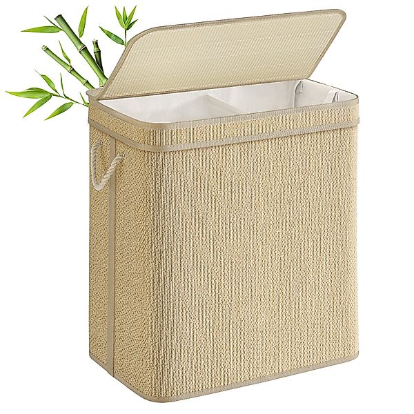 SONGMICS Wäschekorb, 2 Fächer,130 Liter,maschinenwaschbarer Wäschesack, günstig online kaufen