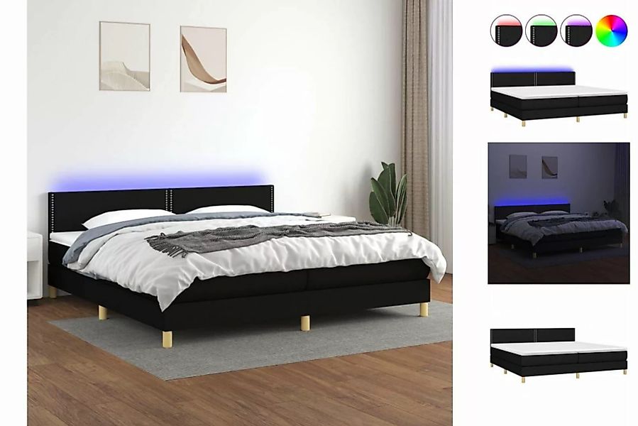 vidaXL Bettgestell Boxspringbett mit Matratze LED Schwarz 200x200 cm Stoff günstig online kaufen