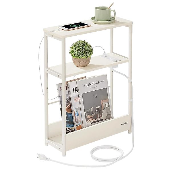 Songmics Nachttisch Barnet-old mit Ladefunktion Schmal Greige günstig online kaufen