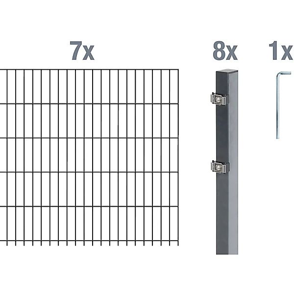 Metallzaun Grund-Set Doppelstabmatte feuerverzinkt 7 x 2 m x 1 m günstig online kaufen