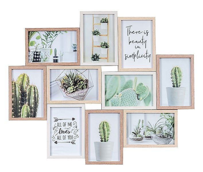 Levandeo® Bilderrahmen Collage, Bilderrahmen Holz 55x47cm Eiche Braun Weiß günstig online kaufen