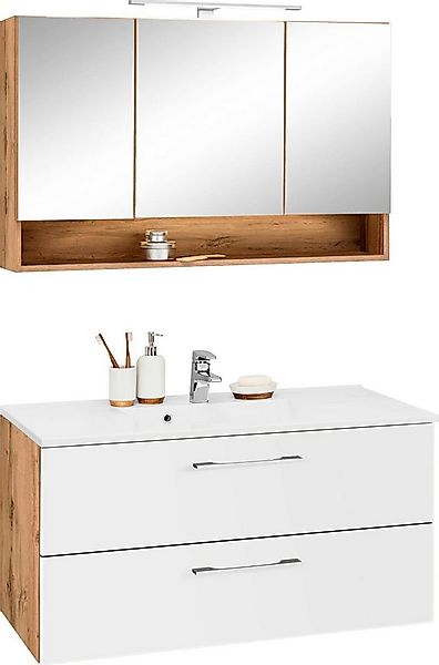 welltime Badmöbel-Set Soria, (2-St), Waschplatz Breite 100 cm, Spiegelschra günstig online kaufen