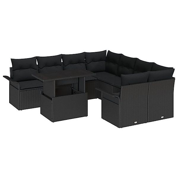 vidaXL Loungesofa 9-teiliges Garten Sofa Set mit Kissen Schwarz Poly Rattan günstig online kaufen