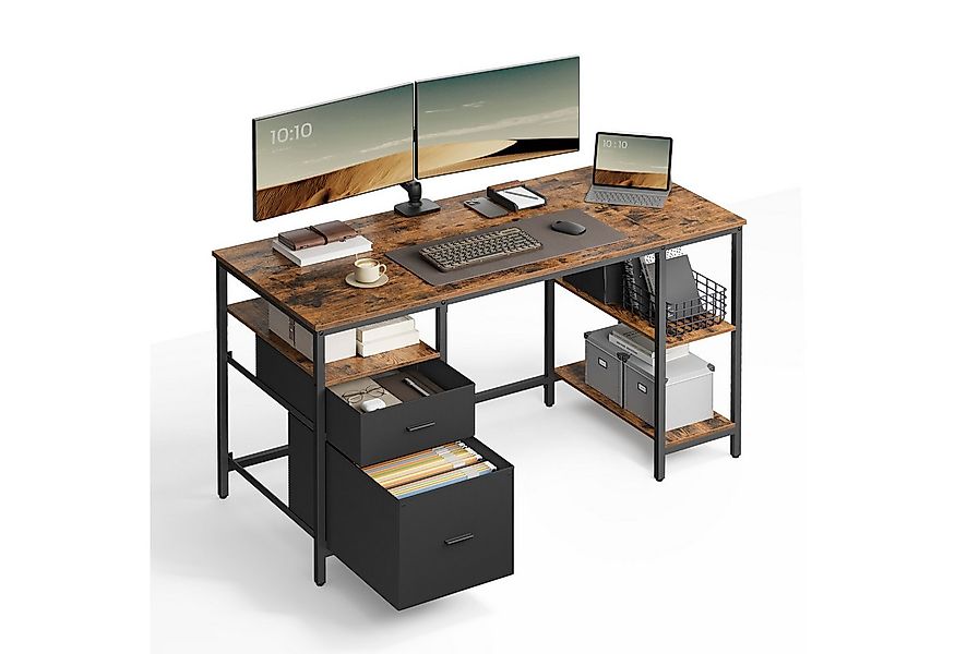VASAGLE Schreibtisch Computertisch, Bürotisch, mit 3 Ablagen, 2 Schubladen, günstig online kaufen
