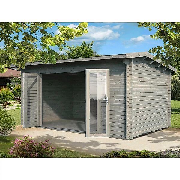 Palmako Ines Holz-Gartenhaus Grau Satteldach Tauchgrundiert 480 cm x 300 cm günstig online kaufen