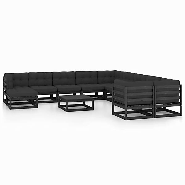 12-tlg. Garten-lounge-set Mit Kissen Schwarz Kiefer Massivholz günstig online kaufen