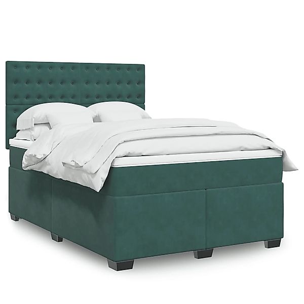 vidaXL Boxspringbett mit Matratze Dunkelgrün 140x200 cm Samt 3293245 günstig online kaufen
