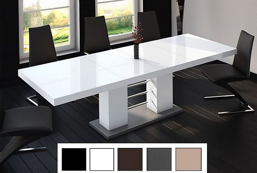 designimpex Esstisch Design HE-111 Weiß - Grau Hochglanz ausziehbar 160 bis günstig online kaufen