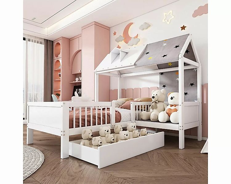 XDeer Jugendbett Kinderbett Hausbetten Hausförmiges aus Holz mit Zeltstoff, günstig online kaufen