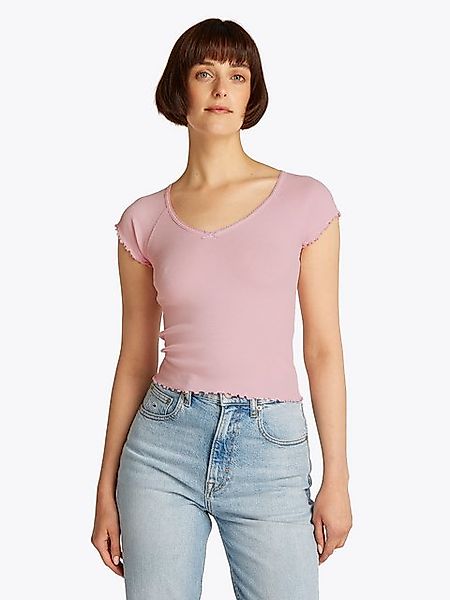 Tommy Jeans Kurzarmshirt TJW SLIM VNECK GMD RIB SS mit Rollkanten, im femin günstig online kaufen