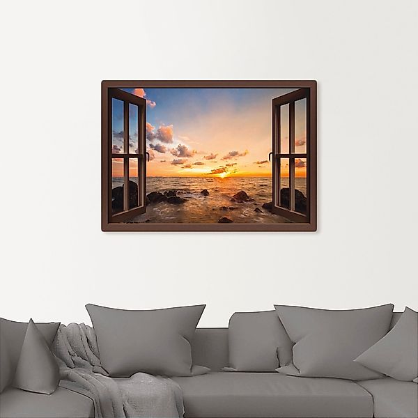Artland Wandbild »Fensterblick Sonnenuntergang am Meer«, Fensterblick, (1 S günstig online kaufen