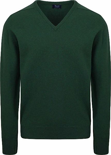 William Lockie V-Ausschnitt Pullover Lammwolle Tartan Dunkelgrün - Größe L günstig online kaufen