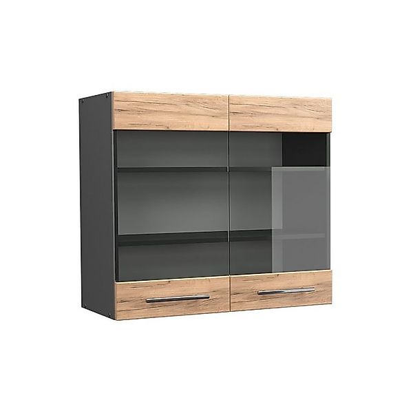 Vicco Küchenglasschrank Fame-Line Glashängeschrank Goldkraft Eiche/Anthrazi günstig online kaufen