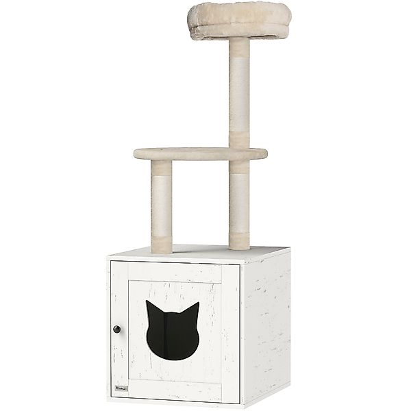 PawHut Katzenbaum mit Katzentoilette, 2-in-1 Spielzeugturm, Katzenhöhle von günstig online kaufen