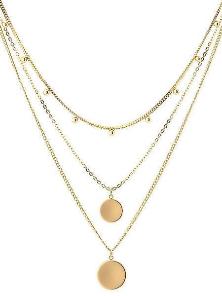 THIORA Ketten-Set Halskette „Capri Coin“ – Dreireihig, Layering, Edelstahl, günstig online kaufen