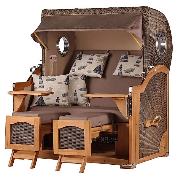 bene,iving Strandkorb Komplettset Ammersee Grande XL Teak Bullauge PE Grau günstig online kaufen